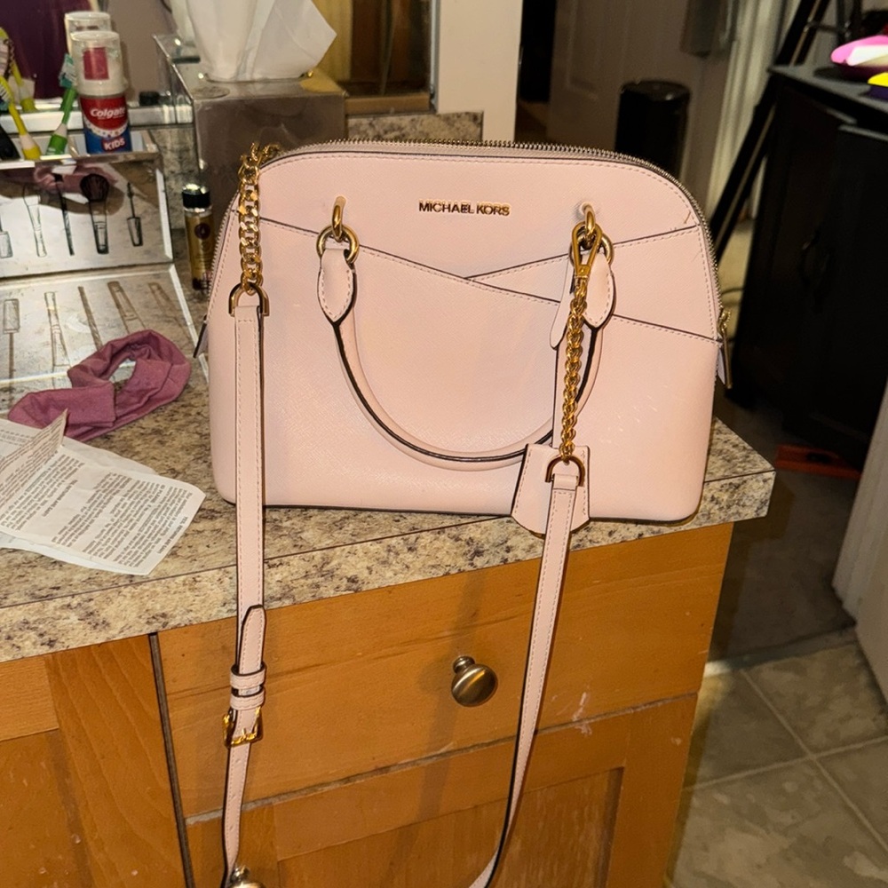 Michael Kors Jet Set Travel Medium Leather Dome Satchel Powder Blush NWOT
